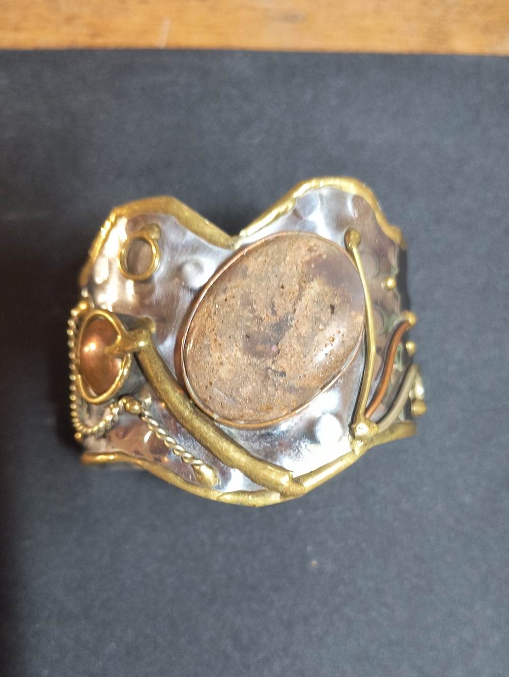 Handcrafted Mixed Metal Statement Cuff Bracelet in Gold and Silver